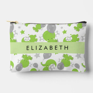 Pochette À Accessoires Motif d'éléphants verts, étoiles, votre nom
