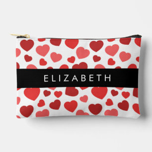 Pochette À Accessoires Motif Des Coeurs, Coeurs Rouges, Votre Nom
