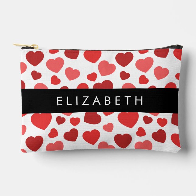 Pochette À Accessoires Motif Des Coeurs, Coeurs Rouges, Votre Nom (Recto)