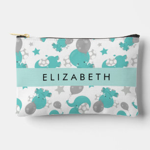Pochette À Accessoires Motif Des Eléphants Bleus, Étoiles, Votre Nom