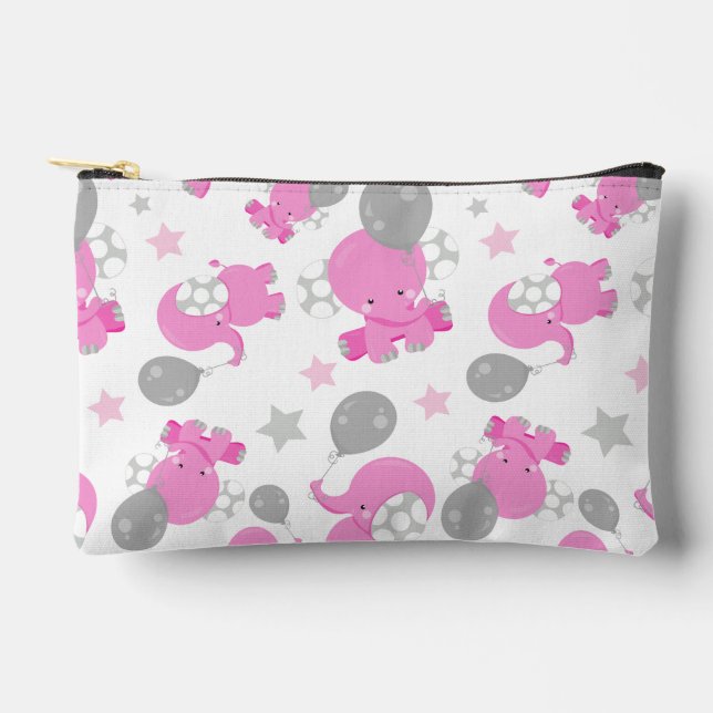 Pochette À Accessoires Motif Des Eléphants Roses, Eléphants Mignons, Étoi (Recto)