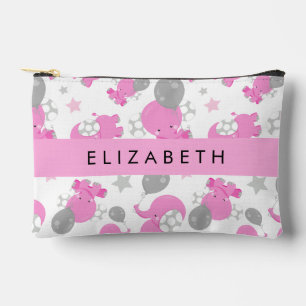 Pochette À Accessoires Motif Des Eléphants Roses, Étoiles, Votre Nom