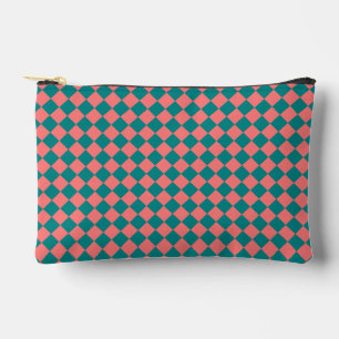 Pochette À Accessoires Motif diamant à carreaux cyan rose petit