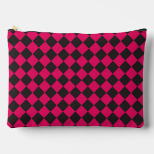 Pochette À Accessoires Motif diamant à carreaux rose noir grand