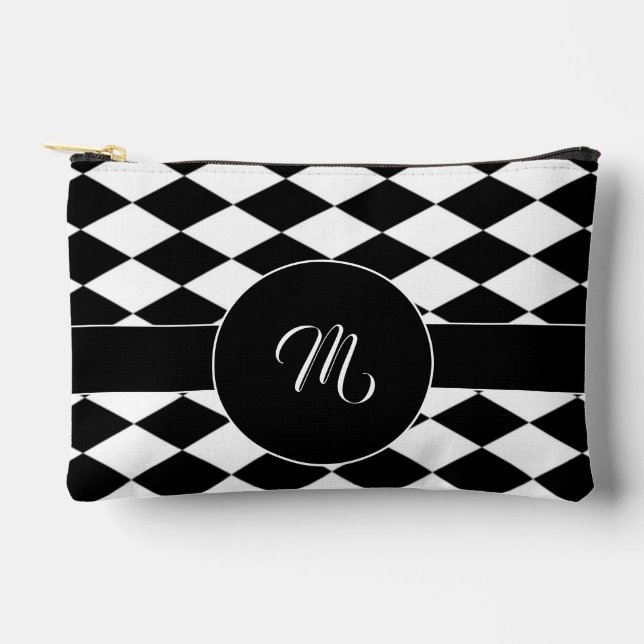 Pochette À Accessoires Motif diamant blanc et noir (Recto)