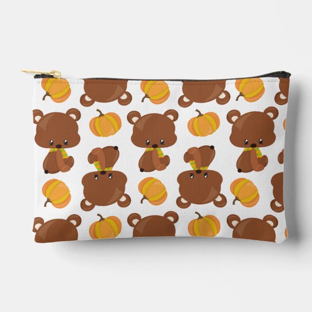 Pochette À Accessoires Motif D'Ours, Ours Mignons, Automne, Citrouille (Recto)