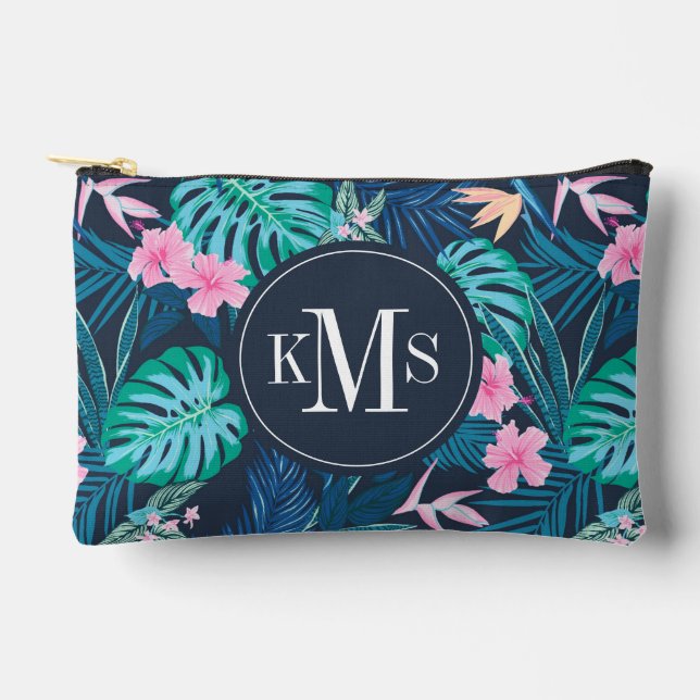 Pochette À Accessoires Motif du Jardin des Fleurs Tropicales Bleues (Recto)