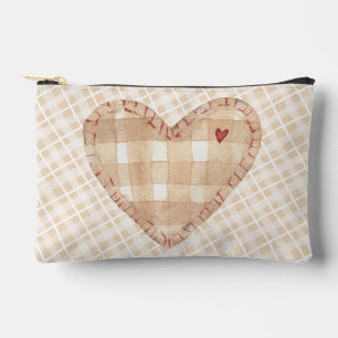 Pochette À Accessoires Motif écossais terreux Grand coeur Brown beige