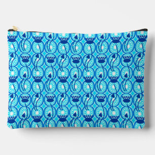 Pochette À Accessoires Motif égyptien Lotus, bleu Cobalt et turquoise