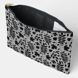 Pochette À Accessoires Motif Feuille tombé noir sur gris