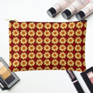 Pochette À Accessoires Motif floral de dahlia jaune sur brique rouge