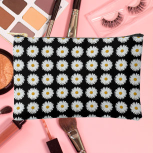 Pochette À Accessoires Motif floral marguerrier blanc sur noir