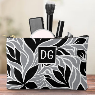 Pochette À Accessoires Motif Floral moderne Monogramme gris noir blanc
