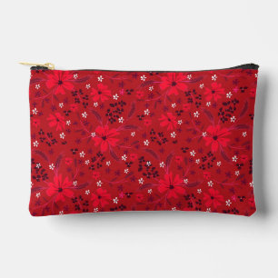 Pochette À Accessoires Motif floral rétro rouge vif monochromatique.