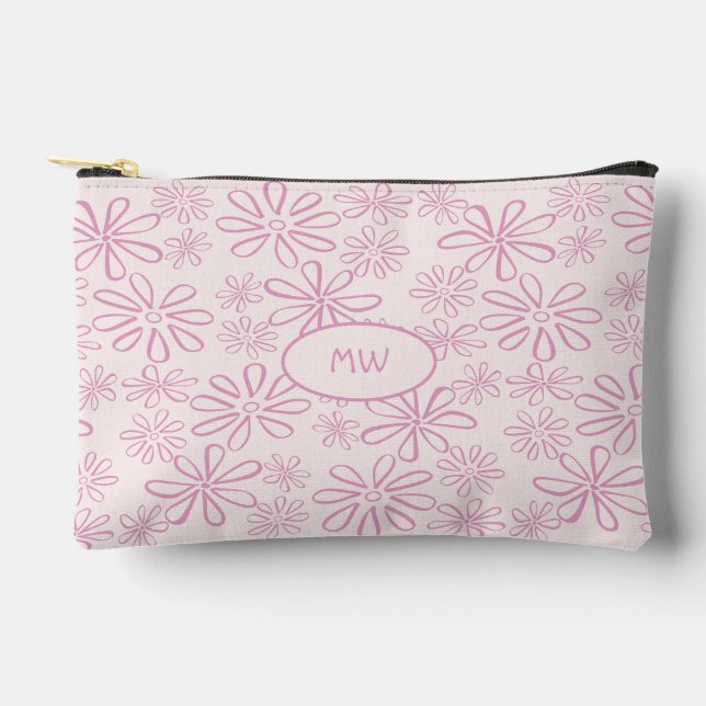 Pochette À Accessoires Motif floral rose rose féminin monogramme (Recto)