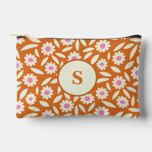 Pochette À Accessoires Motif Groovy Retro Daisies sur fond orange avec mo