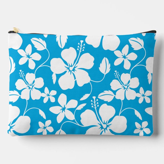 POCHETTE À ACCESSOIRES MOTIF HAWAIIAN HULA (HIBISCUS) EN BLEU (Recto)