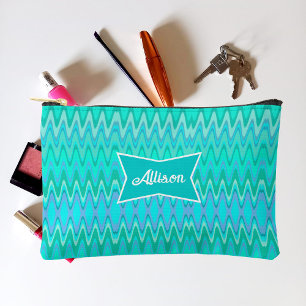 Pochette À Accessoires Motif moderne zigzag - vagues turquoise