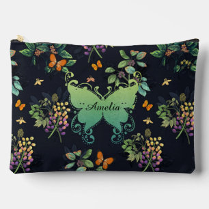 Pochette À Accessoires Motif papillon floral foncé personnalisé joli
