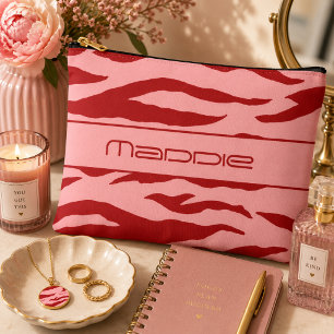 Pochette À Accessoires Motif rayures zèbre rouge et rose