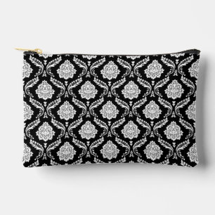 Pochette À Accessoires Motif Répété Damassé Rococo Blanc sur Noir