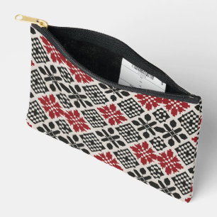 Pochette À Accessoires Motif rouge noir blanc géométrique folk
