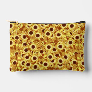 Pochette À Accessoires Motif Tournesol, Or, Jaune et Marron