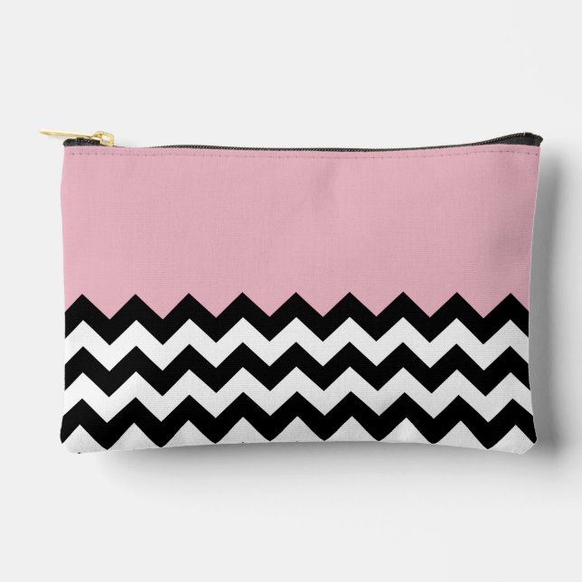 Pochette À Accessoires Motif Zigzag noir et blanc, Chevron, rose (Recto)