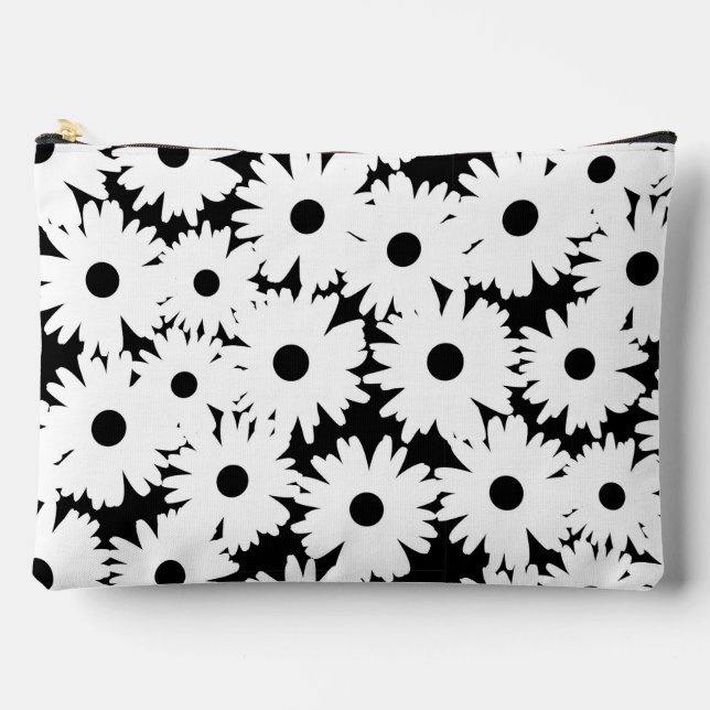 Pochette À Accessoires Négative Space Daisées blanc sur noir (Recto)