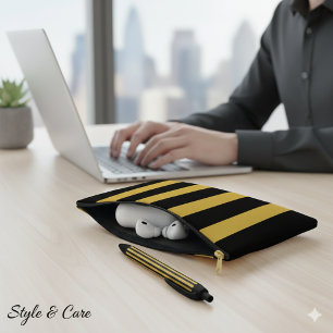 Pochette À Accessoires Noir et doré métallisé rayé verticalement