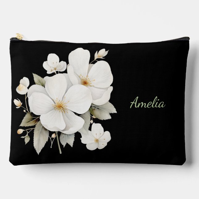 Pochette À Accessoires Noir Simple Et Élégant Avec Fleurs (Recto)