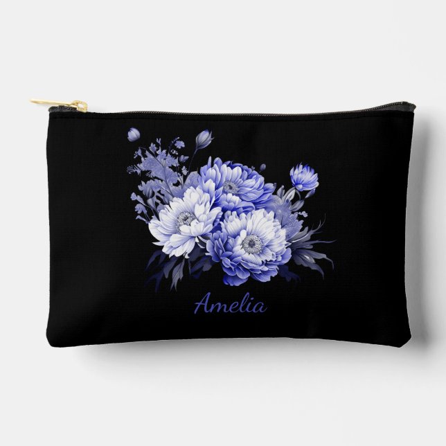Pochette À Accessoires Noir Simple Et Élégant Avec Fleurs (Recto)