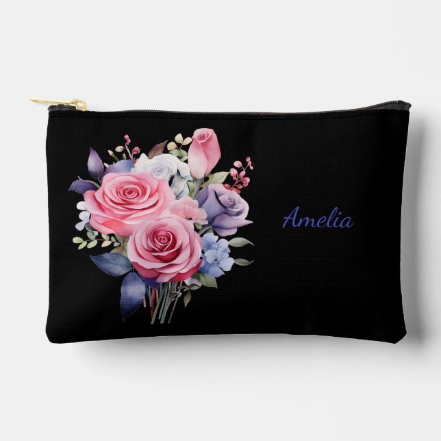 Pochette À Accessoires Noir Simple Et Élégant Avec Fleurs (Recto)
