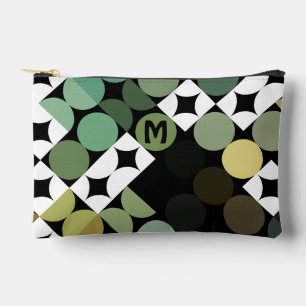 Pochette À Accessoires Noir Vert Beige Brun Motif Cercles Milieu du Siècl