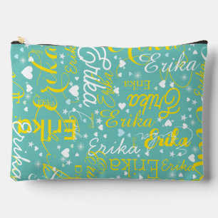 Pochette À Accessoires Nom de la fille, Coeurs et étoiles turquoise