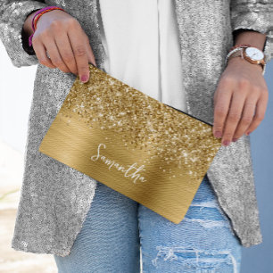 Pochette À Accessoires Nom de script Glam doré pailleté