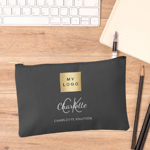Pochette À Accessoires Nom du logo de l'entreprise gris charbon monogramm