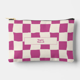 Pochette À Accessoires Nom élégant intemporel à carreaux violet et crème