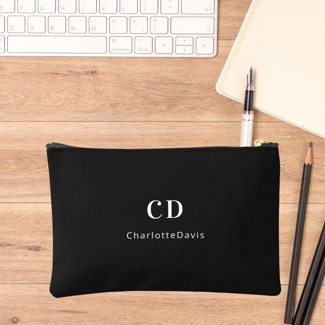 Pochette À Accessoires Nom initial du monogramme noir blanc (Créateur téléchargé)