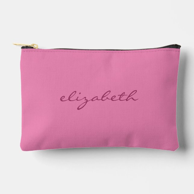 Pochette À Accessoires Nom manuscrit personnalisé Texte Modèle rose Éléga (Recto)