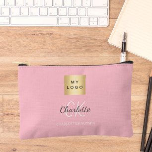Pochette À Accessoires Nom monogramme du logo de l'entreprise rose pâle