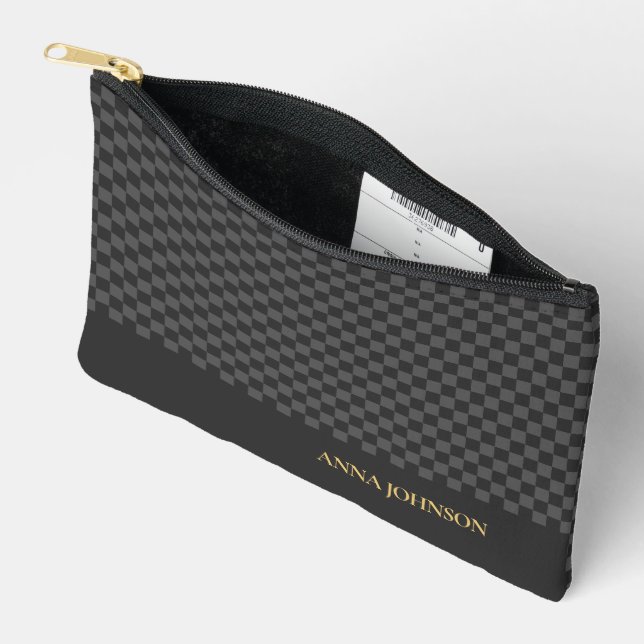 Pochette À Accessoires Nom personnalisé À damiers Motif (Ouvrir)