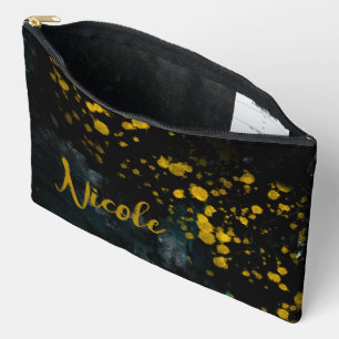 Pochette À Accessoires Nom personnalisé Aquarelle jaune noir Fluid Splash