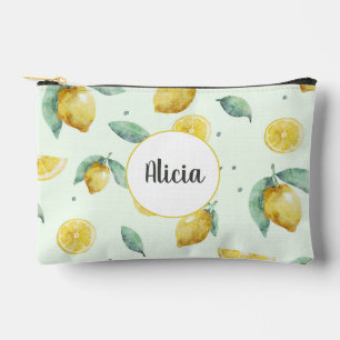 Pochette À Accessoires Nom personnalisé citrons aquarelle