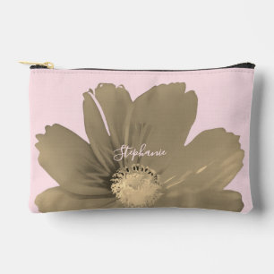 Pochette À Accessoires Nom personnalisé Fleur sauvage aquarelle rose past