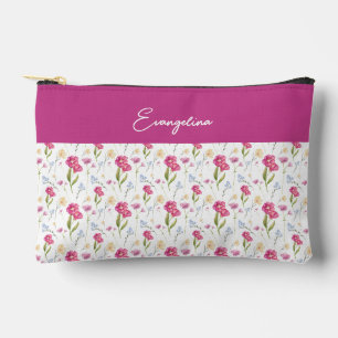 Pochette À Accessoires Nom personnalisé Fleur sauvage aquarelle rose viol