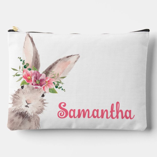 Pochette À Accessoires Nom personnalisé Lapin Rabbit fille rose (Recto)