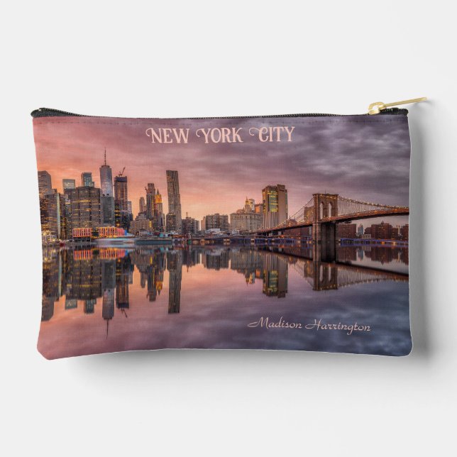 Pochette À Accessoires Nom personnalisé New York City Skyline (Verso)