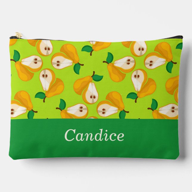 Pochette À Accessoires Nom personnalisé perles orange sur vert (Recto)