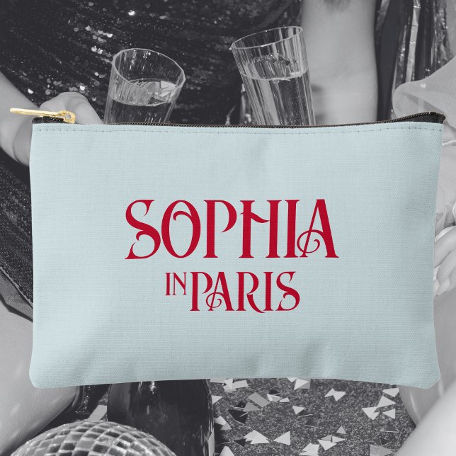 Pochette À Accessoires Nom personnalisé rouge français à Paris bleu pouss (Créateur téléchargé)